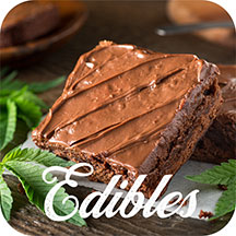 This is an image of THC infused brownie with marijuana plant and the word "edible" on it