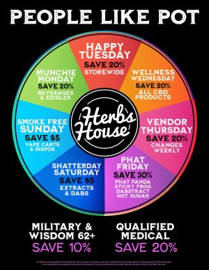 Herbs House Daily Deals Deals: Munchie Monday, Happy Tuesday, Wellness Wednesday, etc...