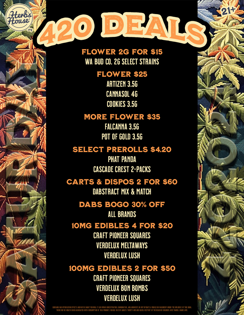 List of 420 specials at Herbs House weed dispensary in Seattle