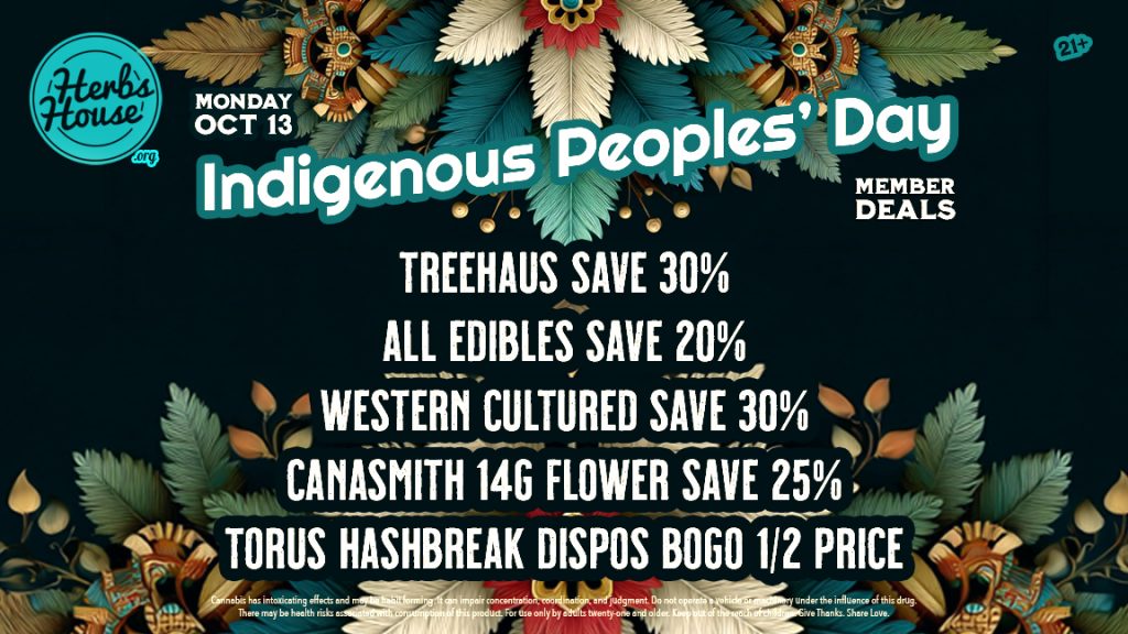 Herbs House Indigenous Peoples' Day, Member Deals Oct 13