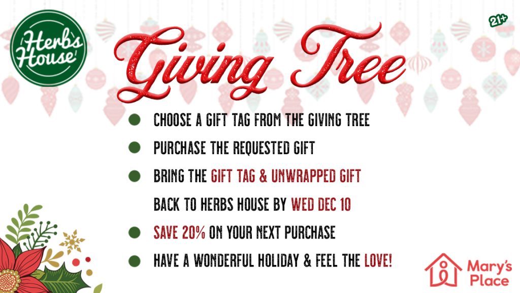 Herbs House Giving Tree Event - Mary's Place Donations