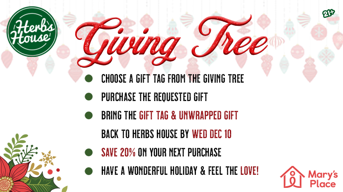 Herbs House Giving Tree Event - Mary's Place Donations